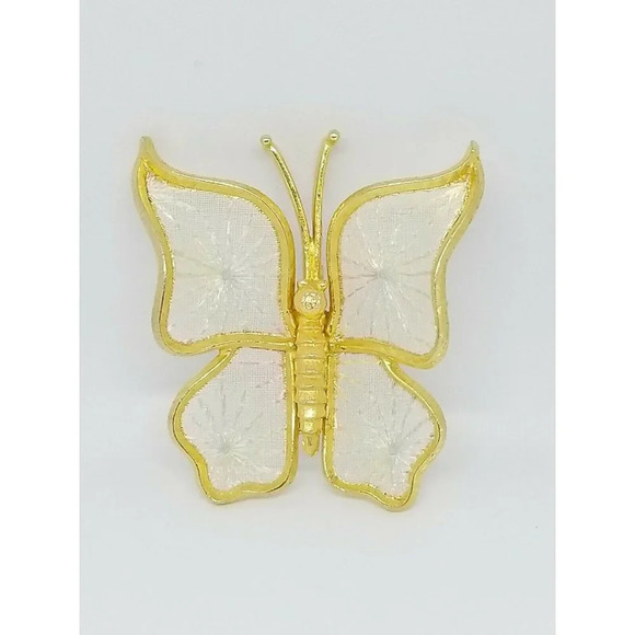 Pastel Needlepoint Butterfly Gold Tone Large Pin Brooch - Picture 1 of 4